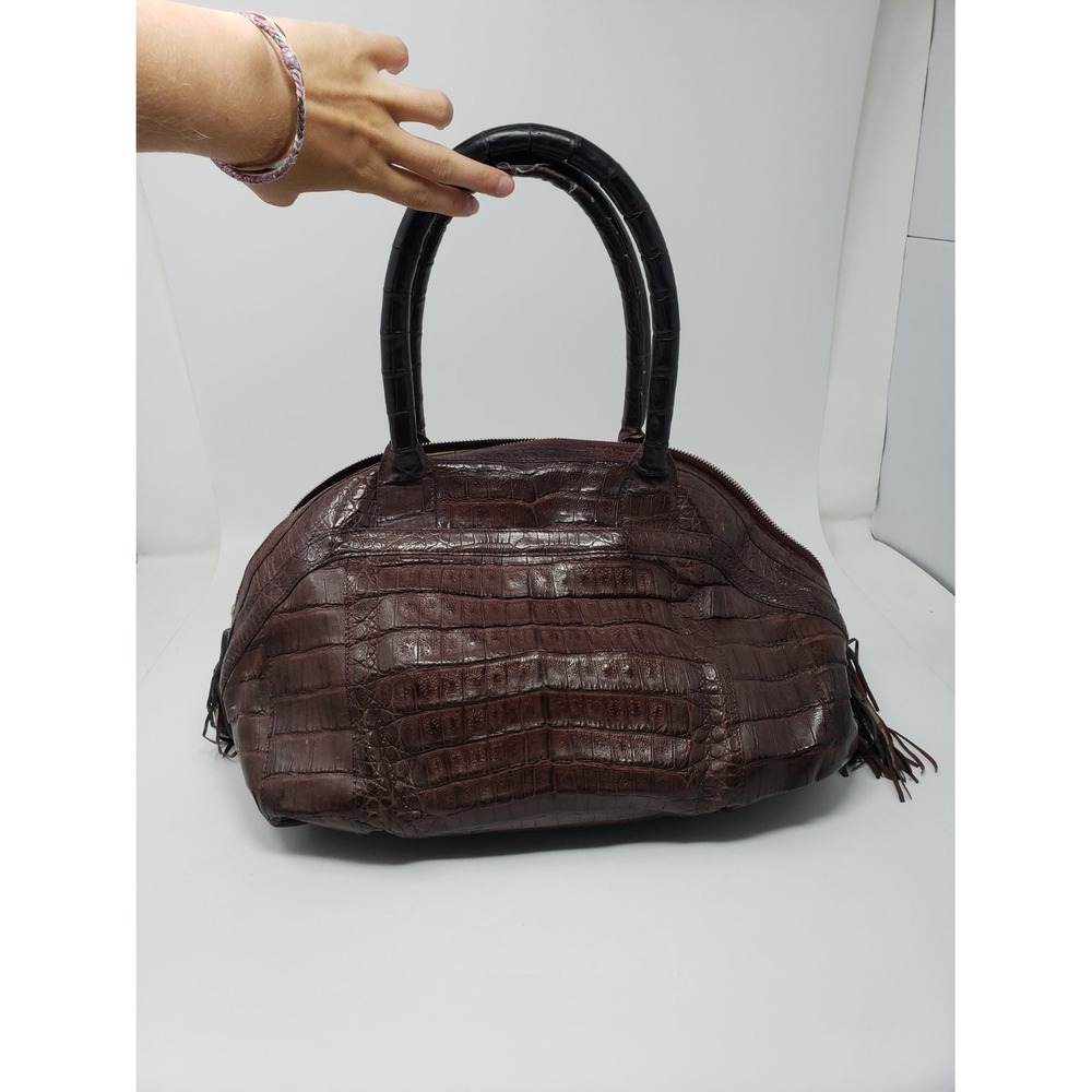 Nancy Gonzalez genuine crocodile leather satchel handbag Brown Womens tassels